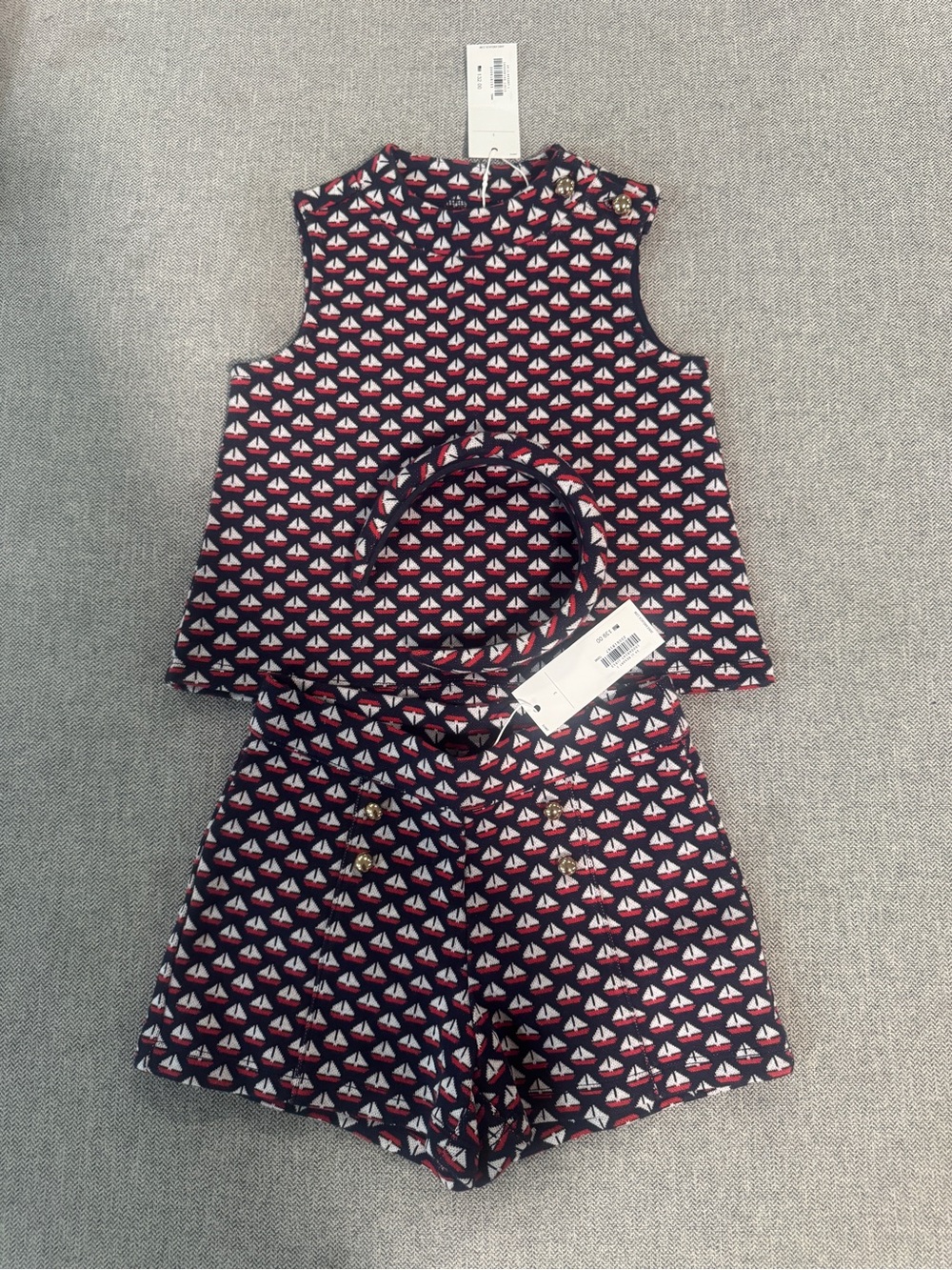 Janie and Jack Navy, Red and White Sailboat Two-Piece Set